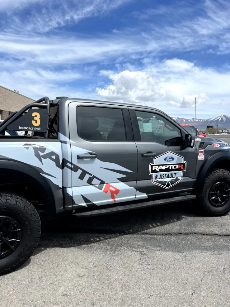 Ford Raptor R with a gray and black custom wrap by Falcon Graphics